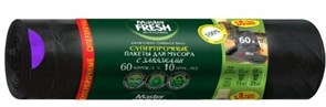 Master FRESH пакеты д/мусора суперпрочные с завязками 60л, 10шт (ЧЕРНЫЕ) 28мкм усиленное дно С0007142